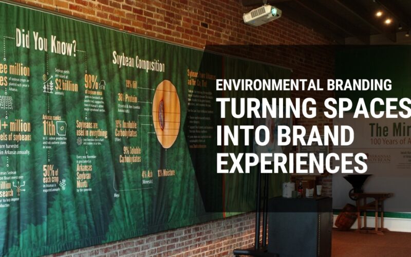 store with a printed vinyl covering the wall with the store branding on it