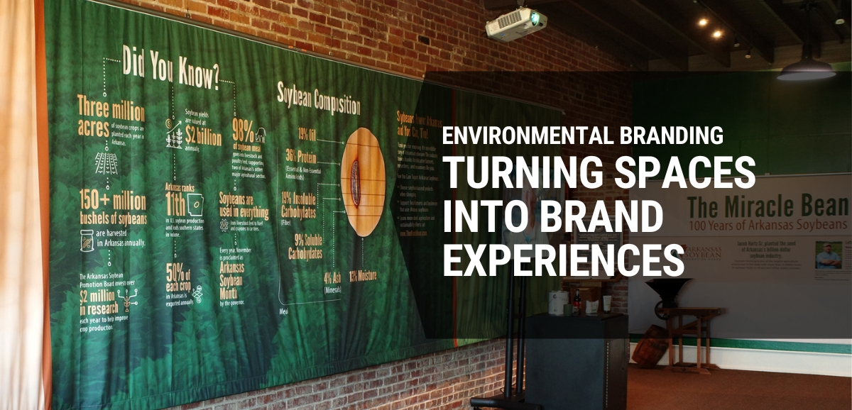 store with a printed vinyl covering the wall with the store branding on it