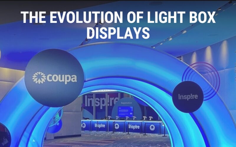 lightbox arches with the text "the evolution of light box displays" on top